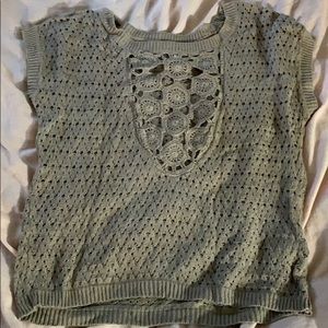 Tan Petite Sweater Short Sleeve Top